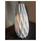 Set of 2 White Ceramic Table Lamps with Diamond-Texture Bases & Beige Linen Shades