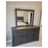 Dresser with Mirror - 63W x 18D x 37H, Mirror 45W x 38H, Dark Wood