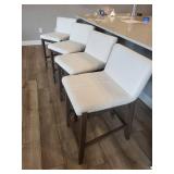 Counter Height Bar Stools - White Upholstery, Dark Wood (Lot of 4)