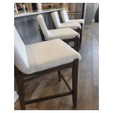 Counter Height Bar Stools - White Upholstery, Dark Wood (Lot of 4)