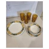 Yellow Floral Border Dinnerware Set