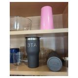 SØTA Tumbler, The Ozarks Mug & Assorted Glassware & Plates in Cabinet