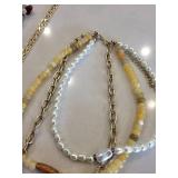 Beaded Necklaces Set - Pearl, Shell & Mixed Beads with Cross & Heart Pendants