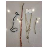 Watch & Jewelry Lot - Pink Dial Crystal-Bezel Watch, Cross Bracelet, Layered Necklaces (Lot of 4)