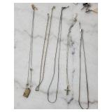 Mixed Pendant Necklaces - Diamond Cross, Sunburst Rect Pendant, & Assorted Chains