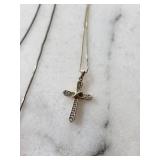 Mixed Pendant Necklaces - Diamond Cross, Sunburst Rect Pendant, & Assorted Chains