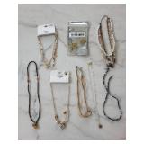 Sunburst Charm Necklaces Set - Beaded Strands, Pearl Chains & Gold-Tone Mix (7 pcs)