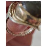 Labradorite Ring with Garnet Accent - Sterling Silver Filigree, Oval Cabochon, Size 5
