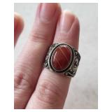 Sterling Silver Ring with Red Carnelian Cabochon - R 925 Marked
