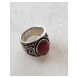 Sterling Silver Ring with Red Carnelian Cabochon - R 925 Marked