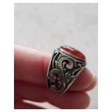 Sterling Silver Ring with Red Carnelian Cabochon - R 925 Marked
