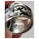 Sterling Silver Ring with Red Carnelian Cabochon - R 925 Marked