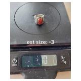 Sterling Silver Ring with Red Carnelian Cabochon - R 925 Marked