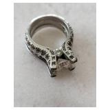 10K White Gold Ring - Round-Cut Center Stone with Amethyst Side Stones