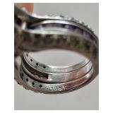 10K White Gold Ring - Round-Cut Center Stone with Amethyst Side Stones