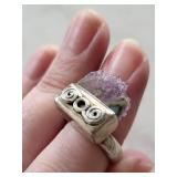 Amethyst Druzy Ring in Sterling Silver 925 with Spiral Bezel