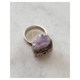 Amethyst Druzy Ring in Sterling Silver 925 with Spiral Bezel