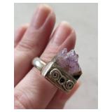 Amethyst Druzy Ring in Sterling Silver 925 with Spiral Bezel