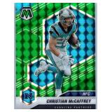 Christian McCaffrey - 2020 Illusions, 2021 Mosaic Green Prizm, 2022 Contenders, 2023 Prizm, 2024 Rookies & Stars, 2025 Mosaic