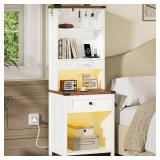 Whiurmezz Farmhouse Tall Nightstand with Bookshelf