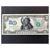 Uncirculated Sitting Bull $2 Dollar Federal Reserve Note
