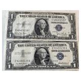Blue Seal $1 Dollar Silver Certificates 2 Are Uncirculated