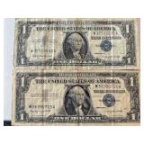 Blue Seal $1 Dollar Silver Certificates 2 Are Uncirculated