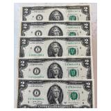 Green Seal $2 Dollar Federal Reserve Notes Uncirculated Consecutive