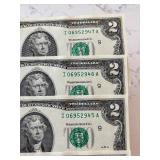 Green Seal $2 Dollar Federal Reserve Notes Uncirculated Consecutive