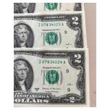 Green Seal $2 Dollar Federal Reserve Notes Uncirculated Consecutive