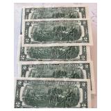 Green Seal $2 Dollar Federal Reserve Notes Uncirculated Consecutive