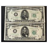 1950 Green Seal $5 Dollar Federal Reserve Notes