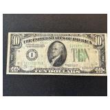 1934 A Green Seal $10 Dollar Federal Reserve Note