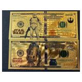 24K Gold Foil $100 Dollar Notes Star Wars