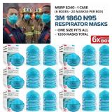 MSRP $240 1 Case (6 Boxes/20 Masks Per Box) 3M 1860 N95 Respirator Masks, NIOSH Approved, Jobsite Dust Protection, Construction Lawn Care Shop Use, Fluid Resistant ASTM Level 2, Megastrong Cup Design,