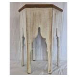 Vintage Wooden Corner Table – Distressed White Accent Side Table