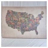 USA Map Word Art Canvas – City Names Typography Wall Art