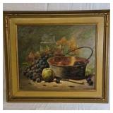 A. Cessner Still Life Painting – Framed Fruit and Copper Pot Artwork