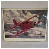 Vintage Aviation Poster – Red Biplane in Storm Sky Airplane Wall Art