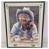 Lena Zesch Signed Humor Print “Things Got Worse” Old Woman Telephone Art