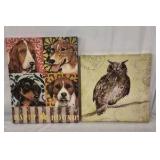 Vintage Dog & Owl Canvas Wall Art Set Hound Dogs Owl Rustic Decor