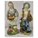 Vintage Farmer Couple Figurines Man Woman Harvest Decor Set