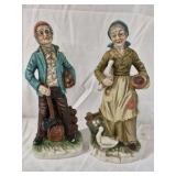 Vintage Porcelain Farmer Couple Figurines Japan Hand Painted Set