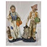 Vintage Porcelain Farmer Couple Figurines Man Woman Farm Animals Set