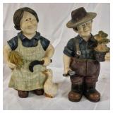 Painted Ceramic Figurines Farmer Couple