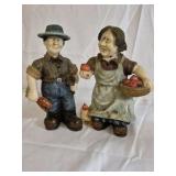 Farmer Couple Figurines Apples Country Folk Art Set