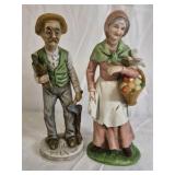 Hand Painted Ceramic Farmer Couple Figurines