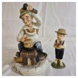 Hand Painted Figurine Man Cobbler Scene with Boy Figure