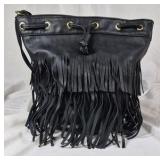 Black Fringe Drawstring Shoulder Bag
