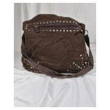 Brown Studded Canvas Shoulder Bag